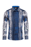 BARABAS Men's Blue Snake Printed Rhinestone Long Sleeve Shirts SPR962 Royal