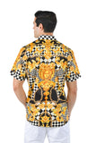 BARABAS Men's checkered chain graphic short sleeve shirt SS02 gray