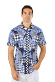 BARABAS Men's checkered chain graphic short sleeve shirt SS02 blue