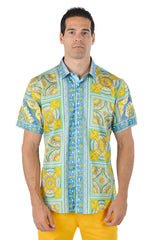 Barabas Men's Baroque Medusa Floral Short Sleeve Shirts SS13