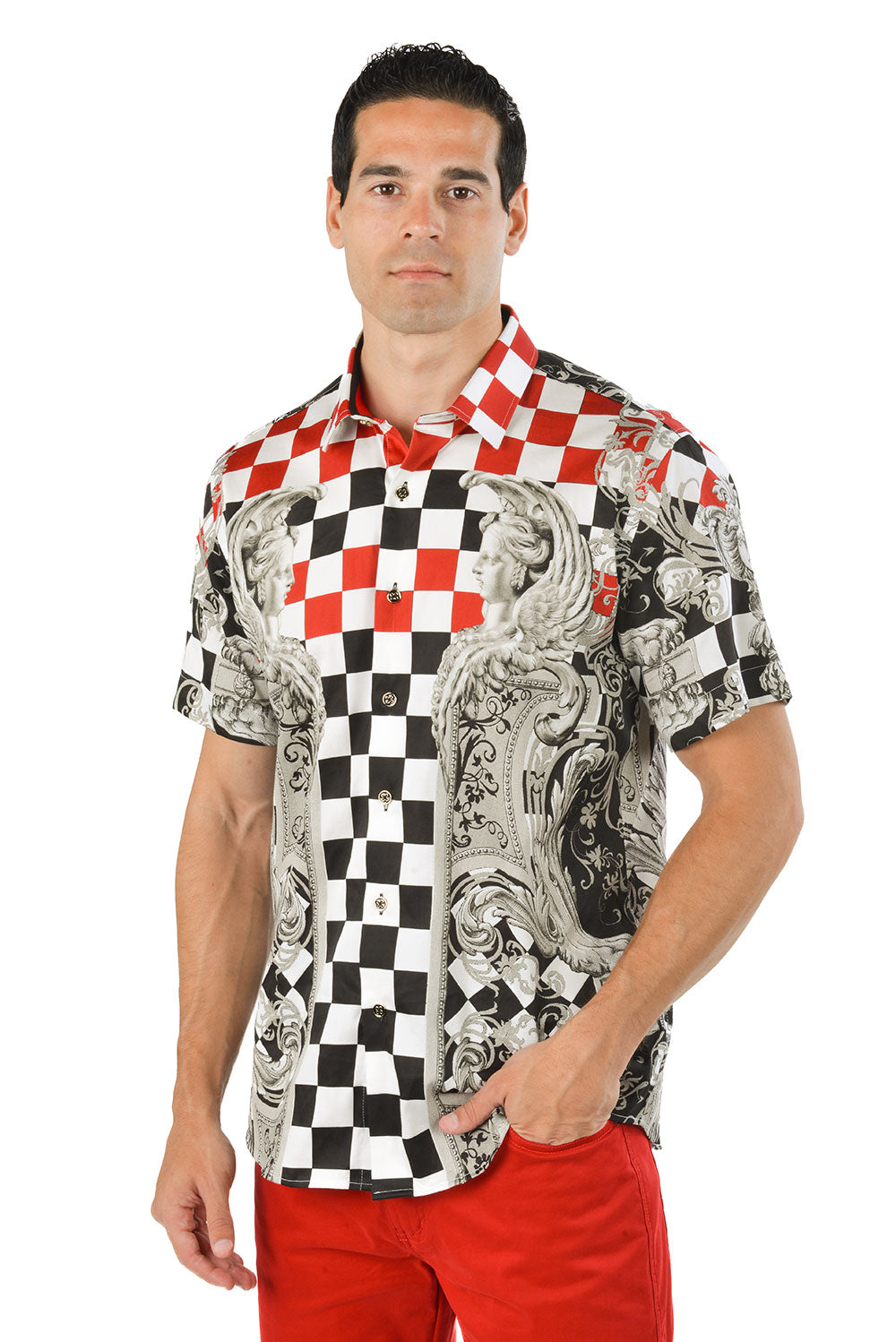 Barabas Men's Baroque Checkered Plaid Short Sleeve Shirts SS20