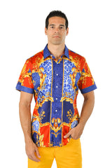 BARABAS Men's Floral Greek Pattern Baroque Short Sleeve Shirt SSR01