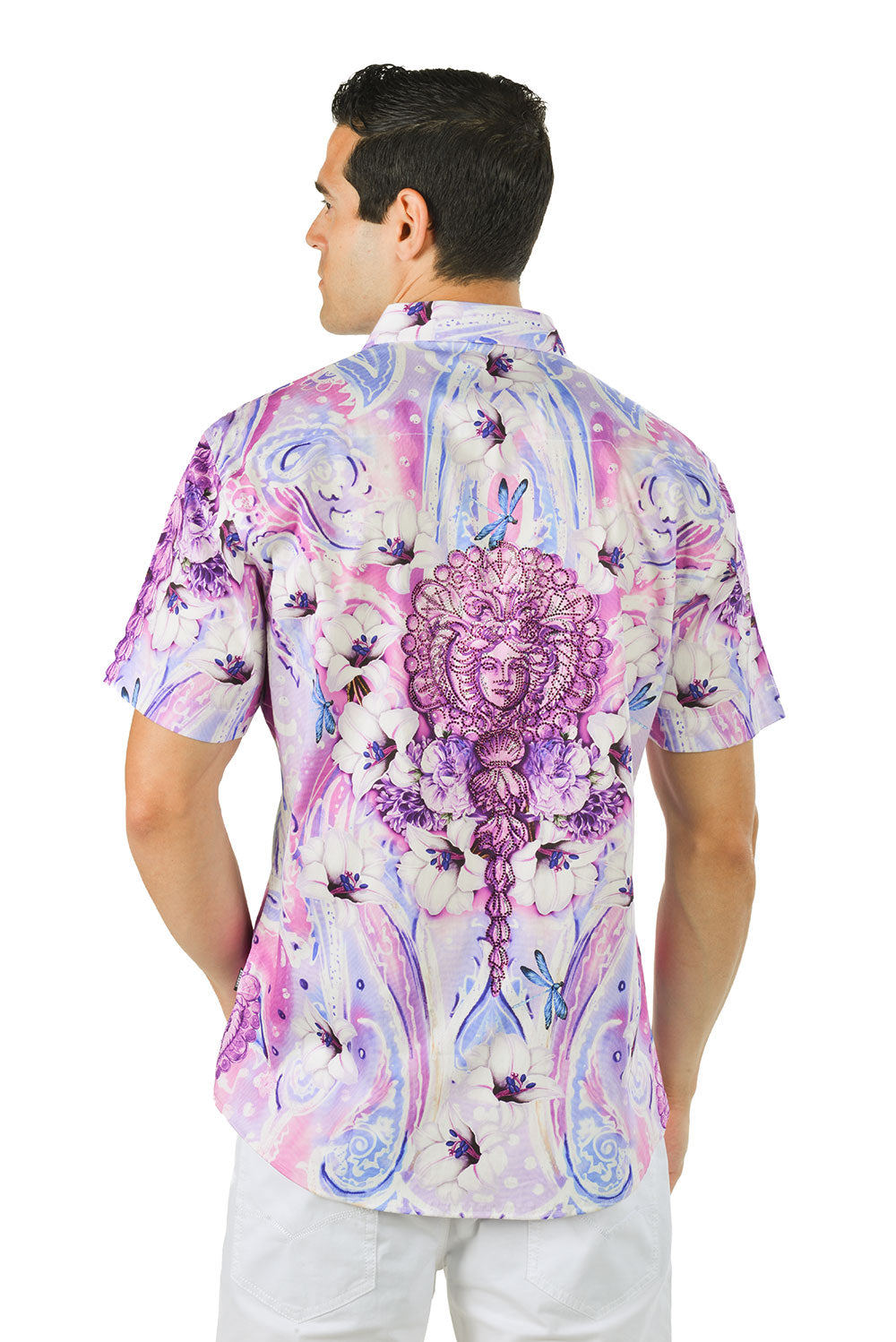 BARABAS Men's medusa paisley rhinestones graphic short sleeve shirt SSR19 multi