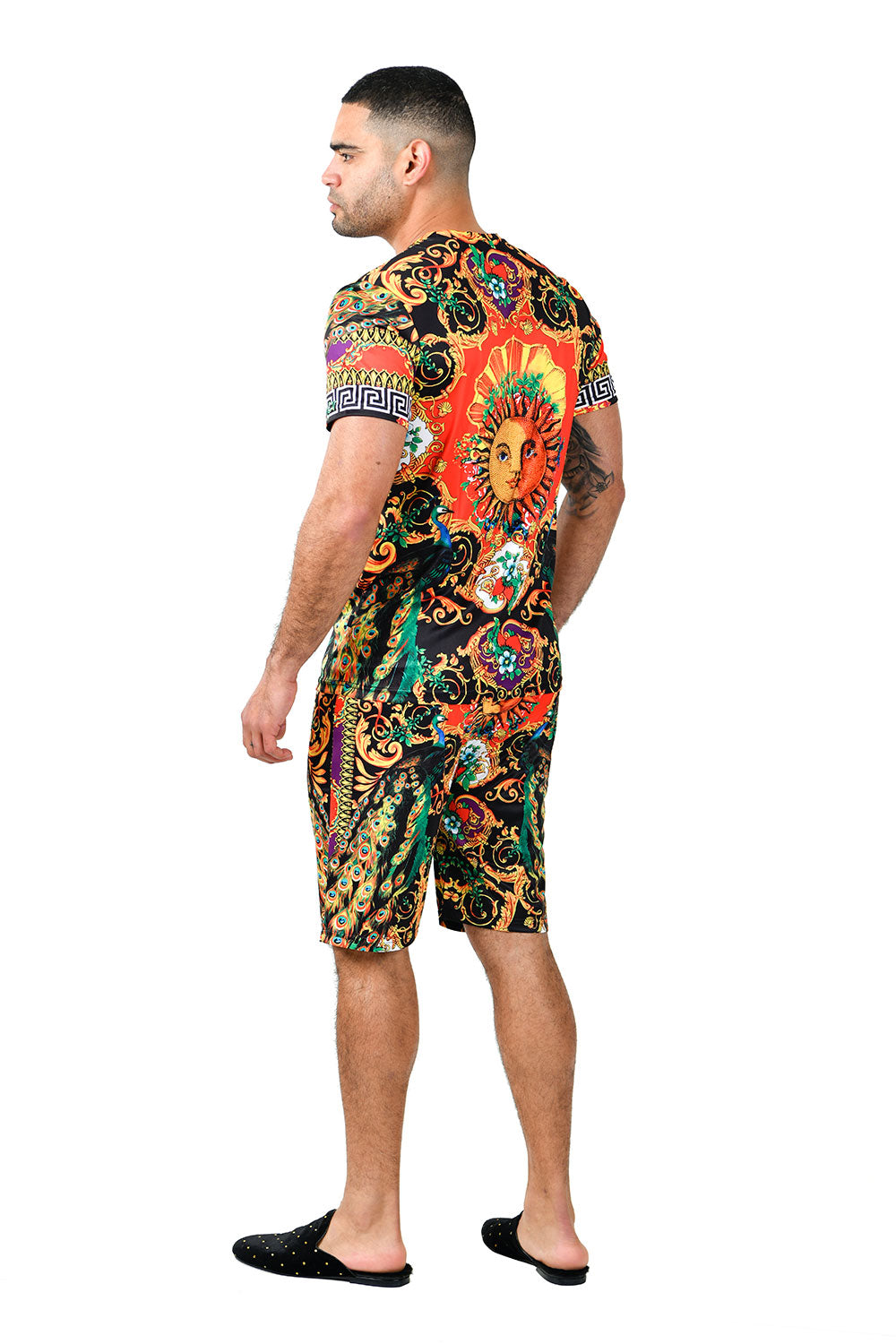 Barabas Men's Printed Sun Floral Multicolor Crew Neck T-Shirt STP3000 Black