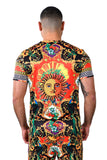 Barabas Men's Printed Sun Floral Multicolor Crew Neck T-Shirt STP3000 Black