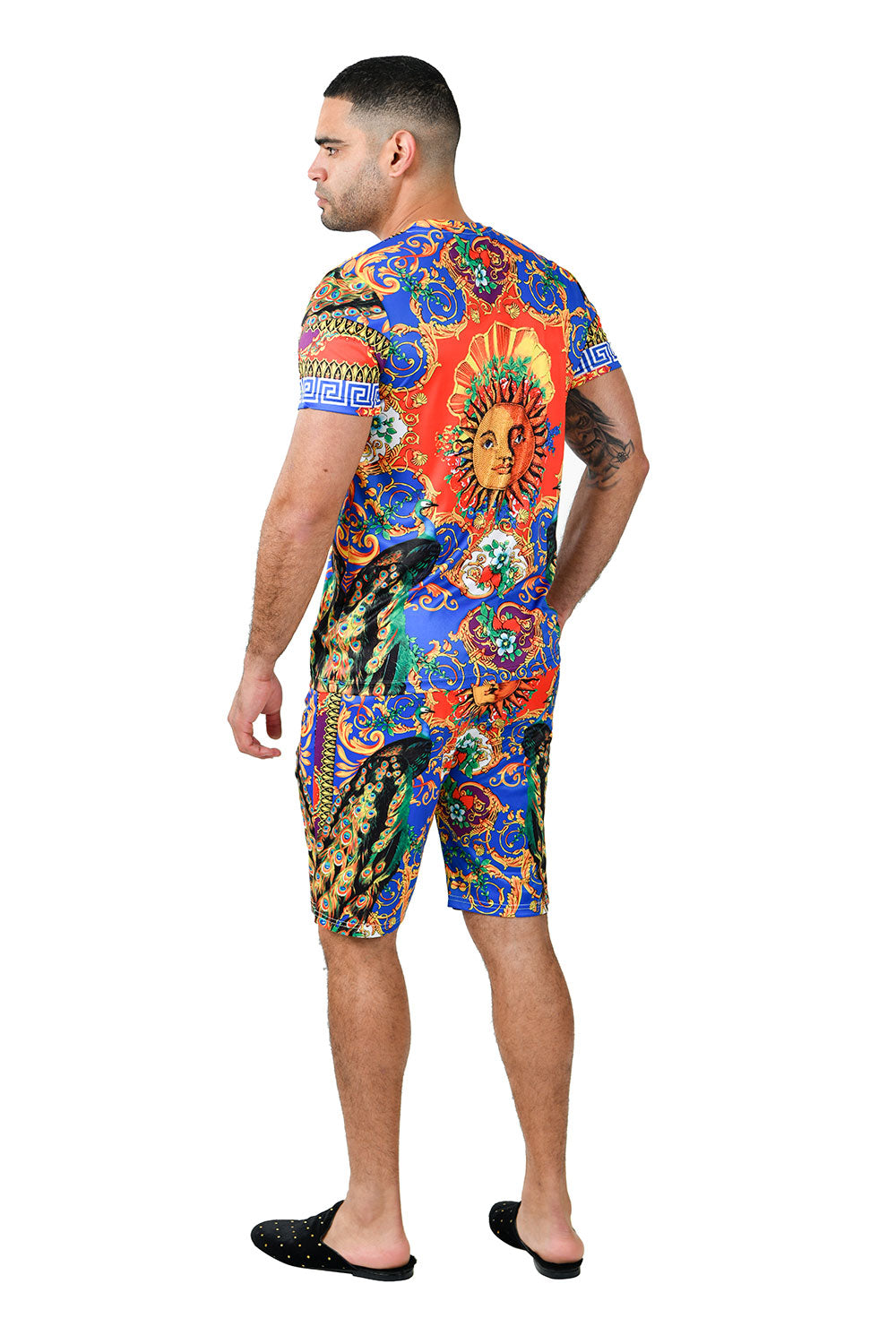 Barabas Men's Printed Sun Floral Multicolor Crew Neck T-Shirt STP3000 Royal