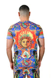 Barabas Men's Printed Sun Floral Multicolor Crew Neck T-Shirt STP3000 Blue