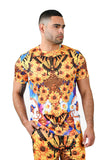 Barabas Men's Rhinestone Sunflower Butterfly Medusa T-Shirt STP3001