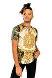 Barabas Men's Rhinestone Medusa Greek Pattern Floral T-Shirt STP3004 Black Gold 