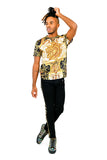 Barabas Men's Rhinestone Medusa Greek  Black Gold Shirt STP3004