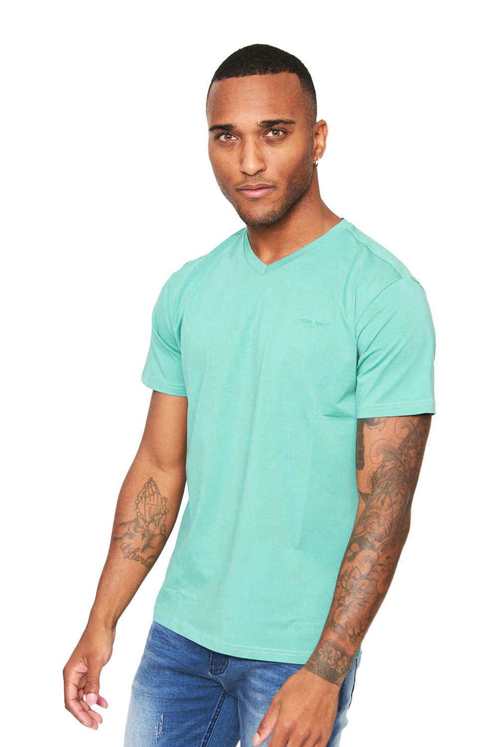 BARABAS Men's Solid Color V-neck T-shirts VTV216  Aqua