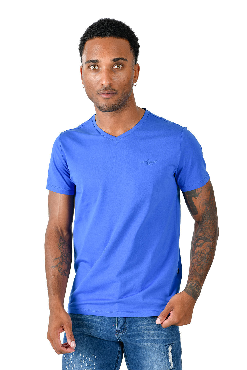 BARABAS Men's Solid Color V-neck T-shirts VTV216  Royal