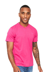 BARABAS Men's Solid Color V-neck T-shirts VTV216 Fuchsia Pink