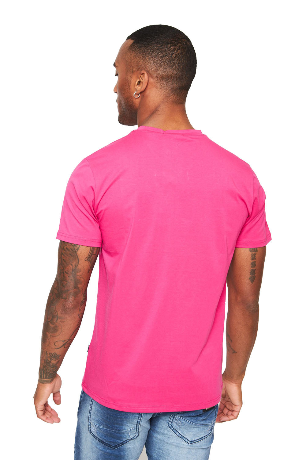 BARABAS Men's Solid Color V-neck T-shirts VTV216 Fuchsia Pink