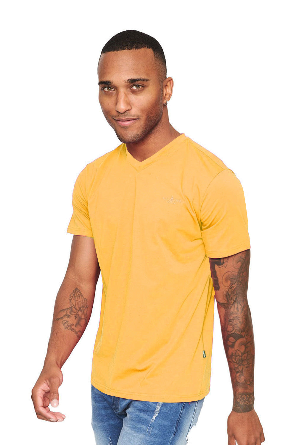 BARABAS Men's Solid Color V-neck T-shirts VTV216  Yellow