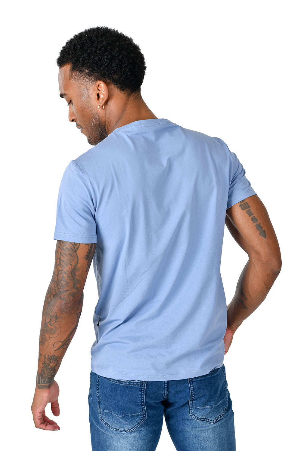 BARABAS Men's Solid Color V-neck T-shirts VTV216 Blue 