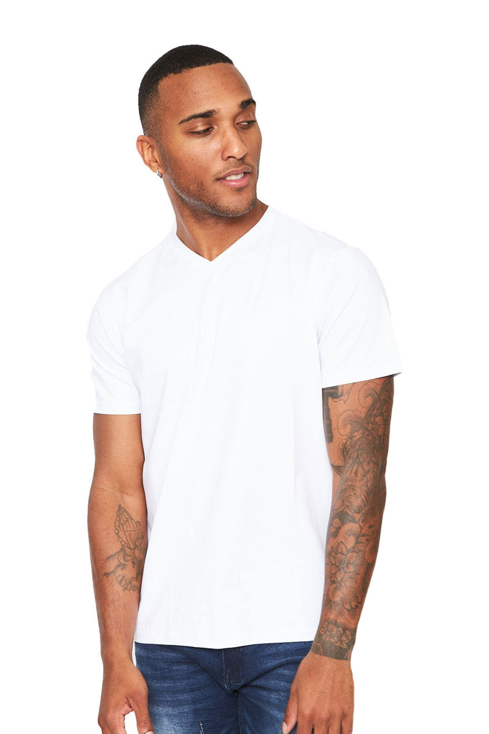 BARABAS Men's Solid Color V-neck T-shirts VTV216 White
