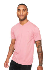 BARABAS Men's Solid Color V-neck T-shirts VTV216 Rose Pink