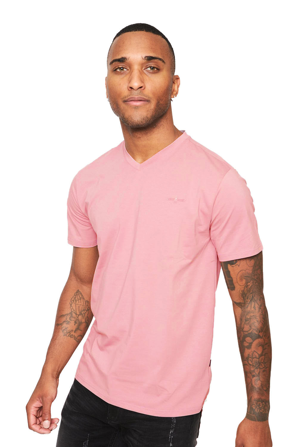 BARABAS Men's Solid Color V-neck T-shirts VTV216 Rose Pink