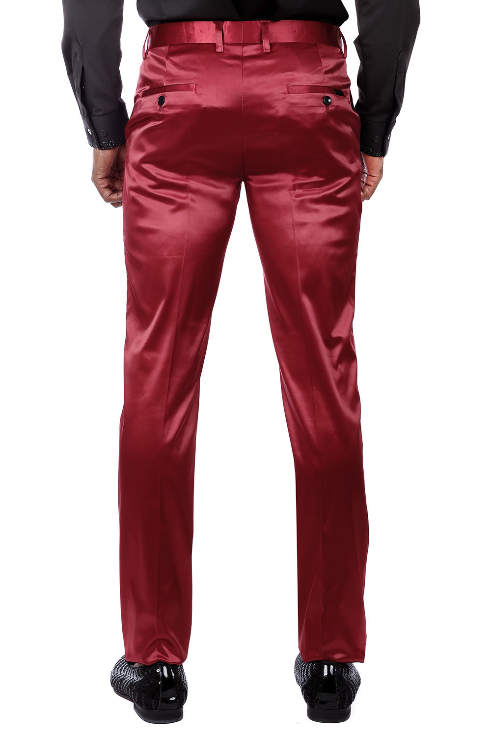 BARABAS Men's Solid Color Shiny Chino Pants VP1010 Burgundy