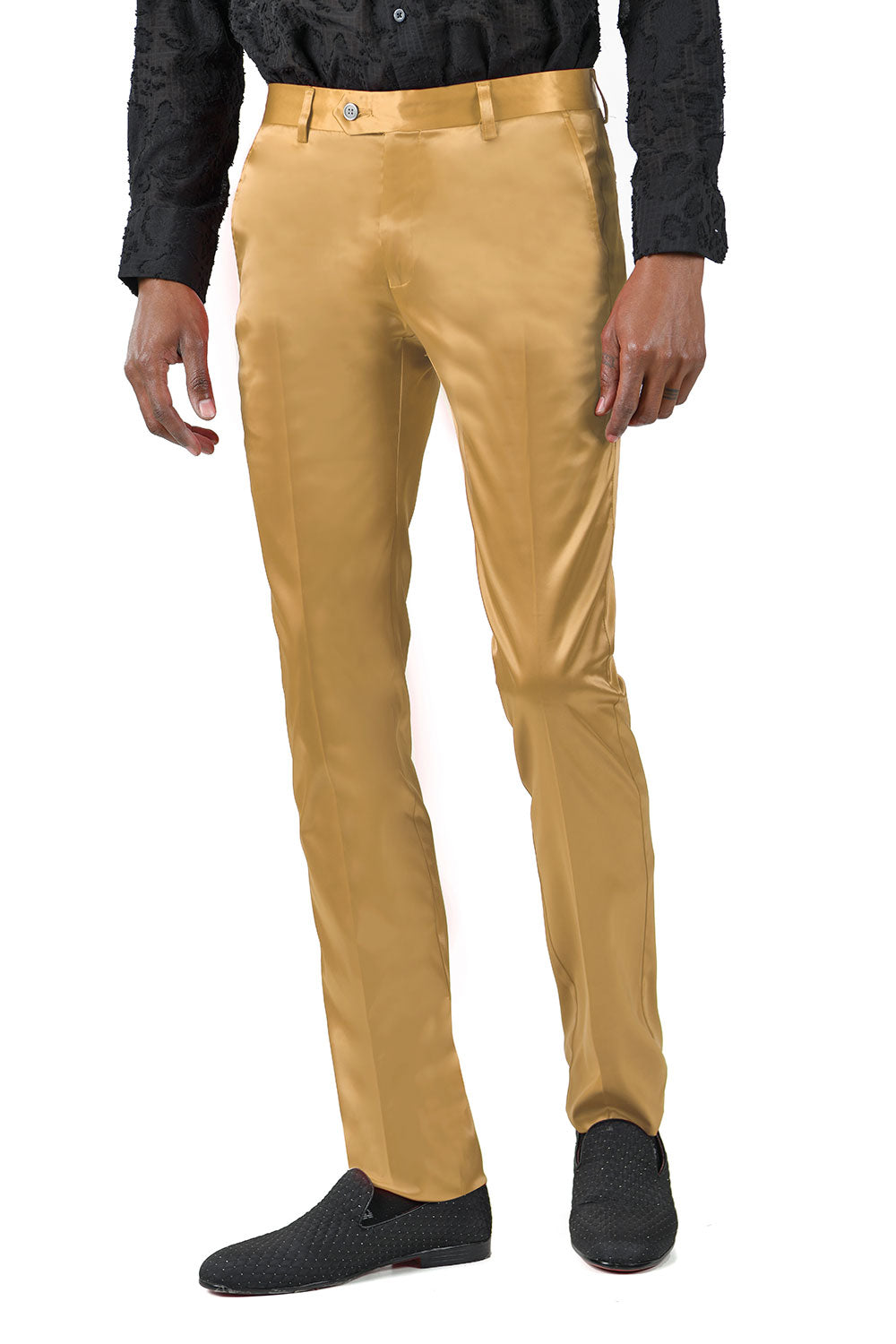 BARABAS Men's Solid Color Shiny Chino Pants VP1010 Gold