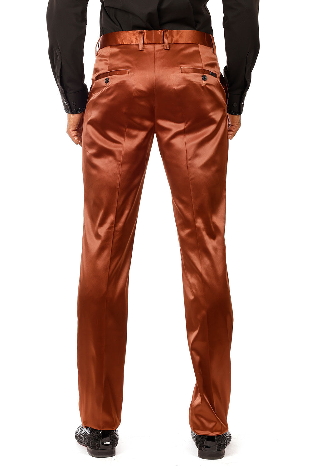 BARABAS Men's Solid Color Shiny Chino Pants VP1010 Brown