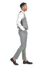 BARABAS men's checkered plaid grey white dress vest VP63